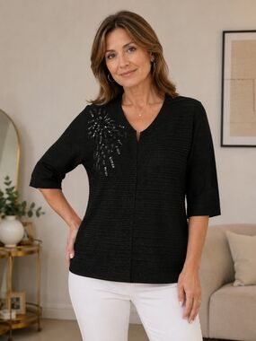 Carducci Elegant Black Sequin-Embellished Knit Top - Women's